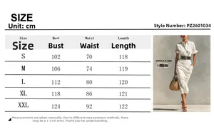 Detailed size guide for this white elegant long sleeve shirt dress with pleated waist