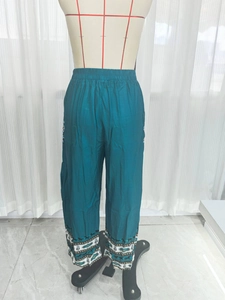 Pantaloni etnici a gamba larga con stampa digitale 3D ed elastico in vita blu scuro