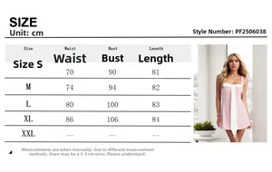 Detailed size guide table for pink bodycon dress with bust measurement and length