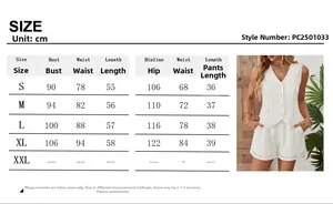 Detaillierte Größentabelle für Baumwollweste und Shorts Set mit Maßen in Zentimetern
