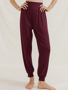 Women High Waist Yoga Pants Tummy Control Cuffed Joggers Wine Red Solid Soft Pilates Fitness Leisure Sport Pants Full Length