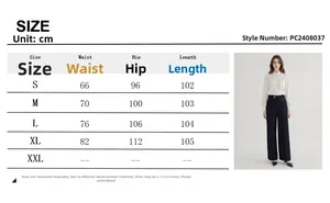 Size chart for high waist straight leg trousers showing measurements in centimeters