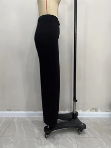 Elegant black high waist straight leg trousers with irregular waist design for women