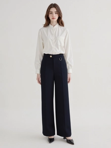 Elegant High Waist Straight Leg Trousers For Women Irregular Waist Design Office Commuter Solid Color Suit Pants