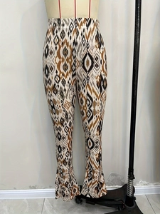 Gebreide uitlopende broek met hoge taille en geometrische Azteekse etnische print voor dames