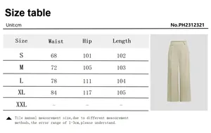Detailed size chart for women's high-waist wide-leg trousers in S-XL measurements