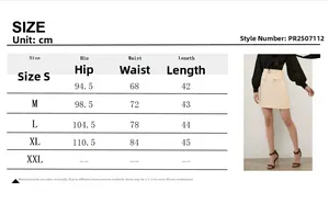 Size chart for high waist A-line skirt featuring hip and waist measurements in centimeters