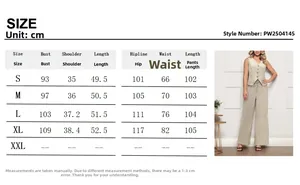 Detailed size guide for women's striped vest and wide-leg linen pants set