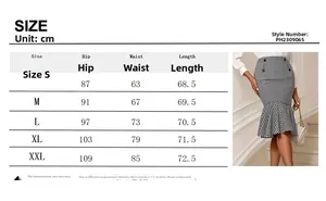 Size chart and measurement guide for elegant houndstooth stretch mermaid fishtail skirt