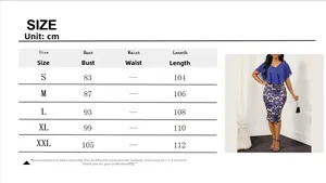 Tableau des tailles pour robe fleurie à col en V avec mesures du S au XXL en cm