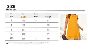 Size chart for the short sleeve knit dress featuring detailed measurements for S to XXL