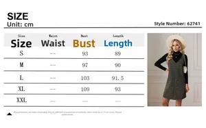 Size chart for women's tweed houndstooth dress including bust, waist and length dimensions