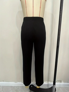 Pantalon noir slim à taille haute pour femme avec taille élastique et boutons