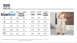 Size chart for women's jacquard striped two-piece set featuring camisole top and trousers