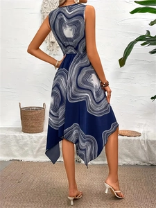 Robe midi sans manches pour femme avec ourlet irrégulier et imprimé marbré chic