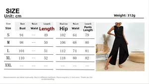 Tableau des tailles pour l'ensemble t-shirt sans manches et pantalon large avec mesures