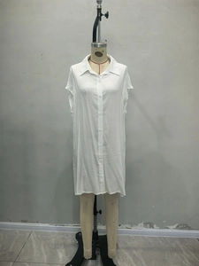 Women's white sleeveless button-down beach cover-up shirt dress with side slits