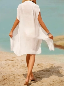White sleeveless sheer beach cover-up with high slits and lightweight breathable fabric