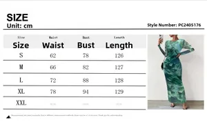 Size guide for slim tie-dye long sleeve dress with bust and waist measurements