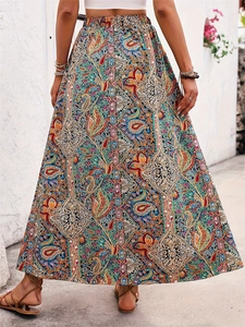 Jupe longue bohème à imprimé paisley et taille haute avec fente latérale