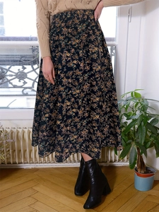 Elegant Floral Print A-Line Maxi Skirt Elastic High Waist Vintage Long Skirt For Women Commute Office Lady Outfit
