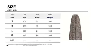 Size chart for high waist leopard print flare pants with waist tie detail for women