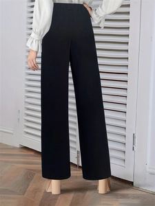 Elegant high waisted wide leg trousers in black knit with elastic waist for women