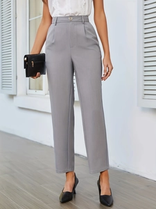 Pantaloni eleganti grigio chiaro a vita alta da donna con gamba dritta chic