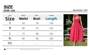 Detailed size guide for summer vacation strap dress with waist and bust measurements in cm