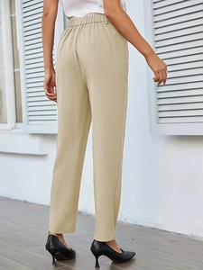 Pantaloni da donna a vita alta con gamba dritta larga color kaki, vista posteriore