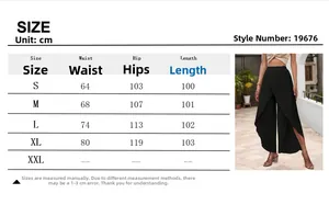 Size chart showing S-XL measurements for black high waist wide leg beach trousers