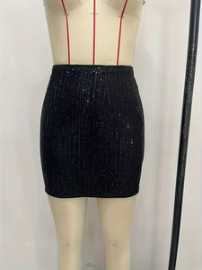 Sexy black sequin bodycon mini skirt with high waist design for party and evening events