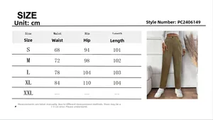 Detailed size chart for women's high-waisted corduroy straight trousers from S to XL