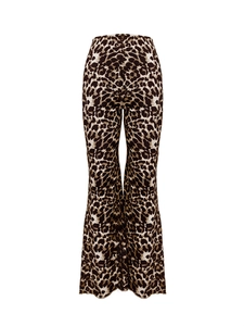 High waist leopard print flare pants with slim fit and elastic knit fabric for women