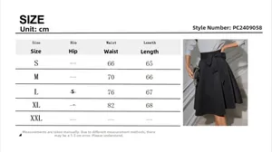 Tableau des tailles détaillé pour jupe trapèze noire à taille haute avec ceinture nœud