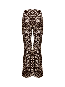 Women's high waist leopard print flare pants with stretchy elastic waistband