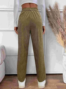 Women's autumn high-waisted corduroy straight pants in olive green and coffee color