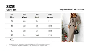 Detailed size chart for the French style long sleeve plaid knit dress with belt