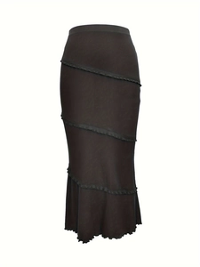 Gonna a sirena in maglia nera da donna con volant a strati e silhouette aderente chic