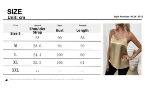 Detaillierte Größentabelle für das Damen Satin-Top mit V-Ausschnitt und Trägern