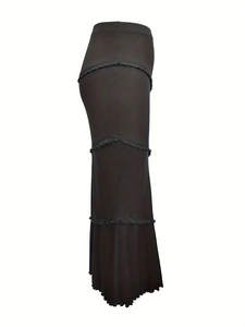 Elegante gonna a sirena nera a balze con volant in maglia e design a strati snellente chic