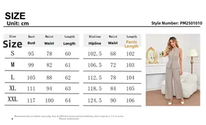 Detailed size chart for women's sleeveless top and wide-leg pants two-piece set