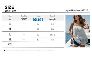 Detailed size chart for lace tube top featuring bust and length in centimeters