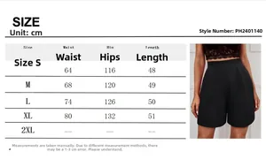 Detailed size chart for high-waisted wide-leg formal shorts from S to 2XL sizes