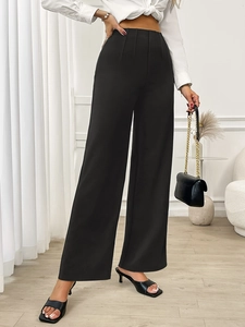 Women high waist wide leg trousers in black, elegant office style formal dress pants