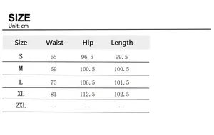 Size chart showing waist and hip measurements for high waist plaid trousers for women
