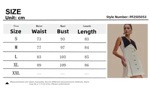 Tableau des tailles détaillé pour la robe sans manches avec revers et boutons