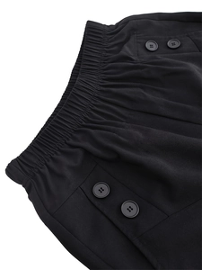 Women's high waist plaid casual trousers with elastic waistband and button details