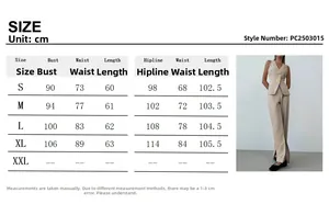 Tableau des tailles détaillé pour ensemble gilet col V et pantalon large femme