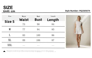 Detailed size chart for French style off-shoulder white sleeveless dress from S to XL